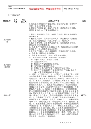生产部岗位职责范本
