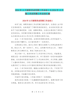 2024年12月新职员试用期工作总结2与2024年12月施工员试用期工作总结汇编