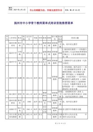 扬州市中小学骨干教师菜单式培训首批推荐菜单