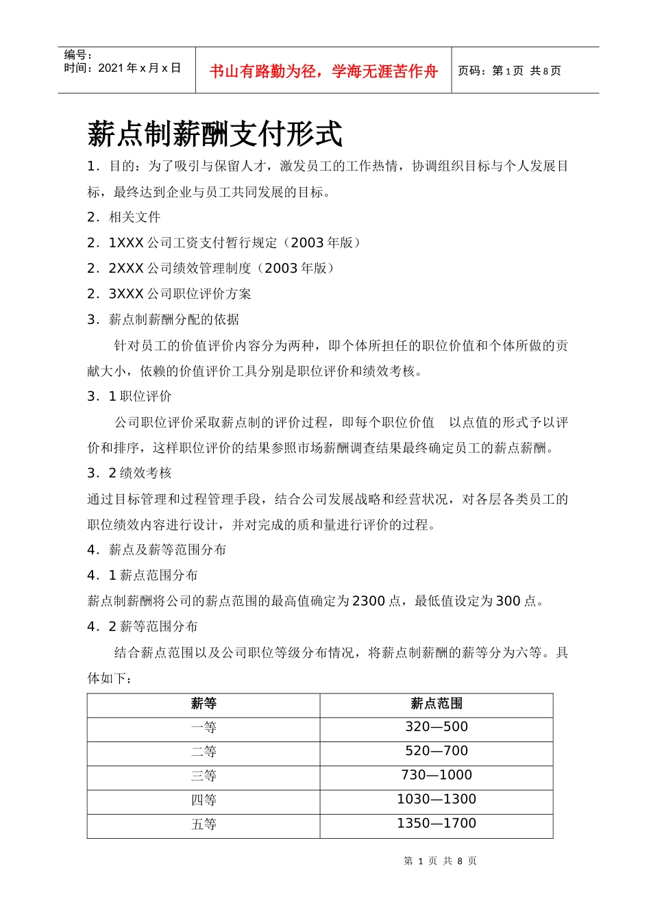 薪点制薪酬支付形式_第1页