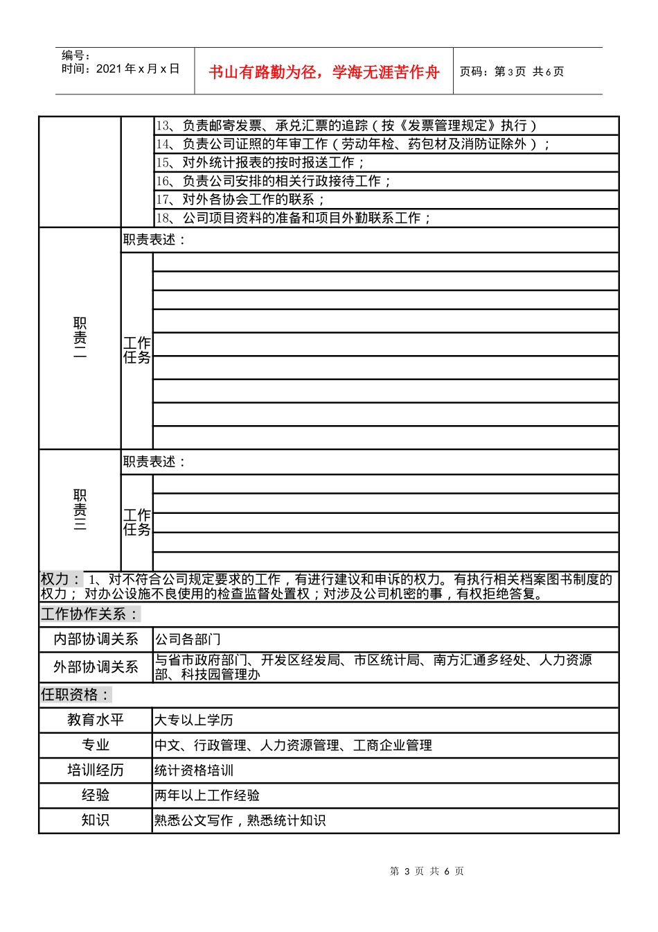 某制造企业总经办岗位说明书_第3页