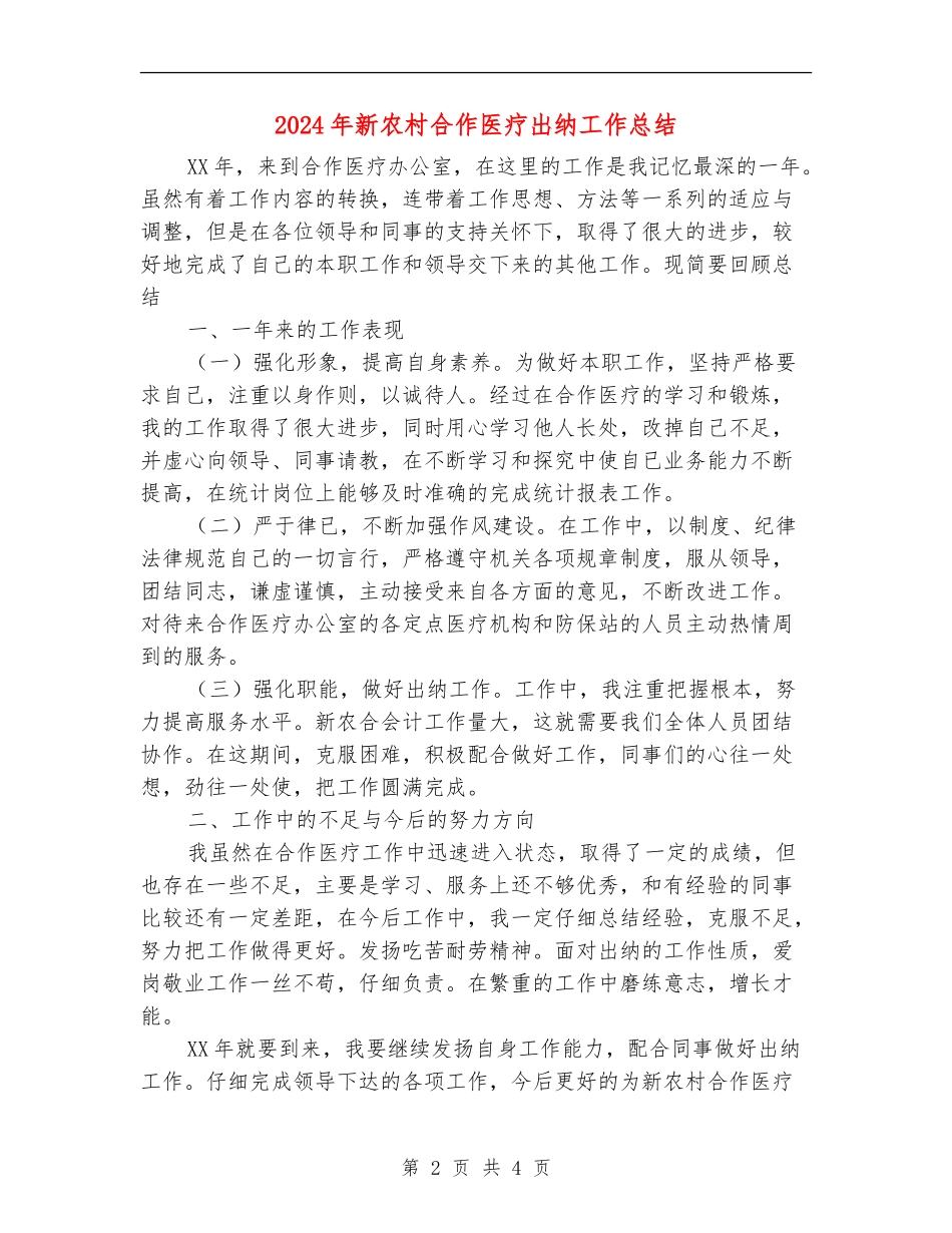 2024年新农村合作医疗出纳工作总结_第2页