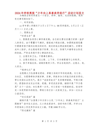 2024年小学寒假“少年向上真善美伴我行”活动计划范文