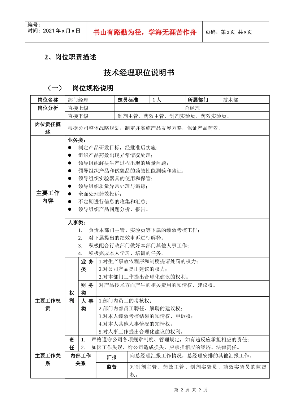 技术部门职位说明和任职条件_第2页