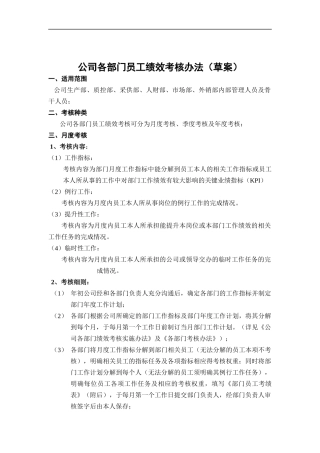 部门员工考核 办法