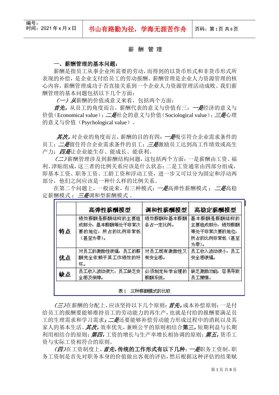 薪酬管理的基本问题与作用_第1页