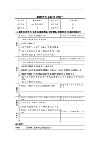 薪酬考核员岗位说明书