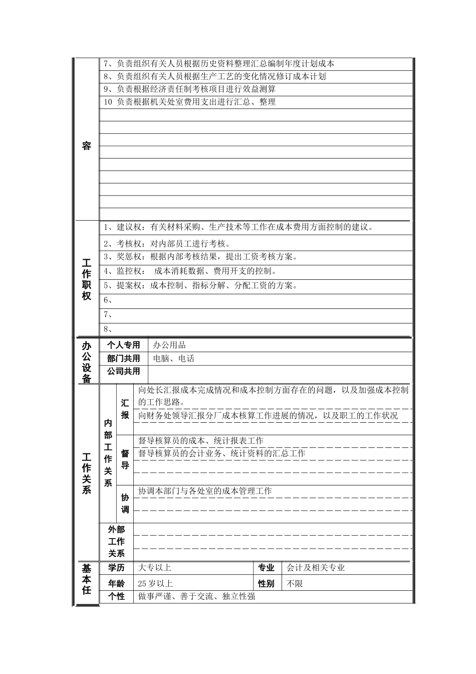 德龙钢铁-分厂成本核算主管职位说明书_第3页