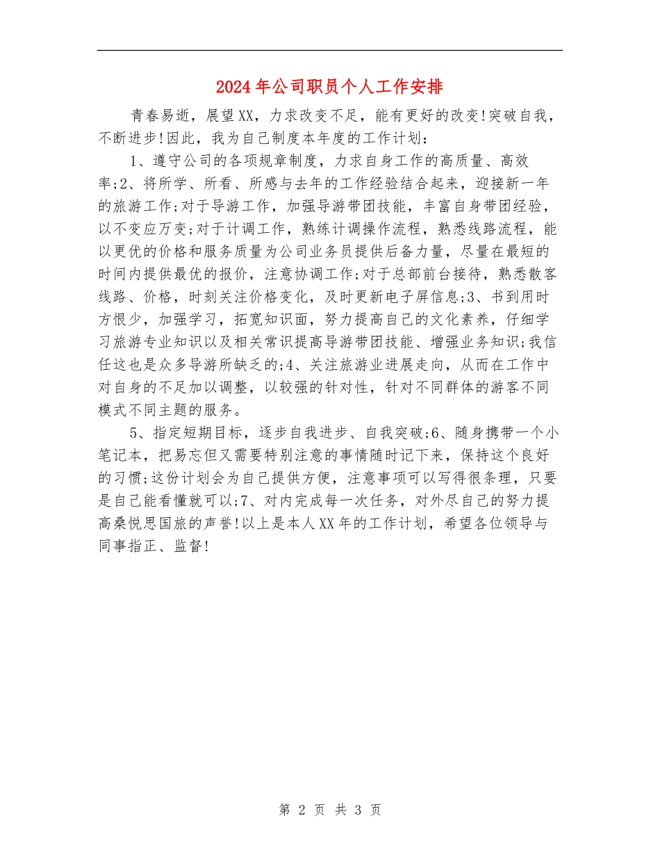 2024年公司职员个人工作安排_第2页