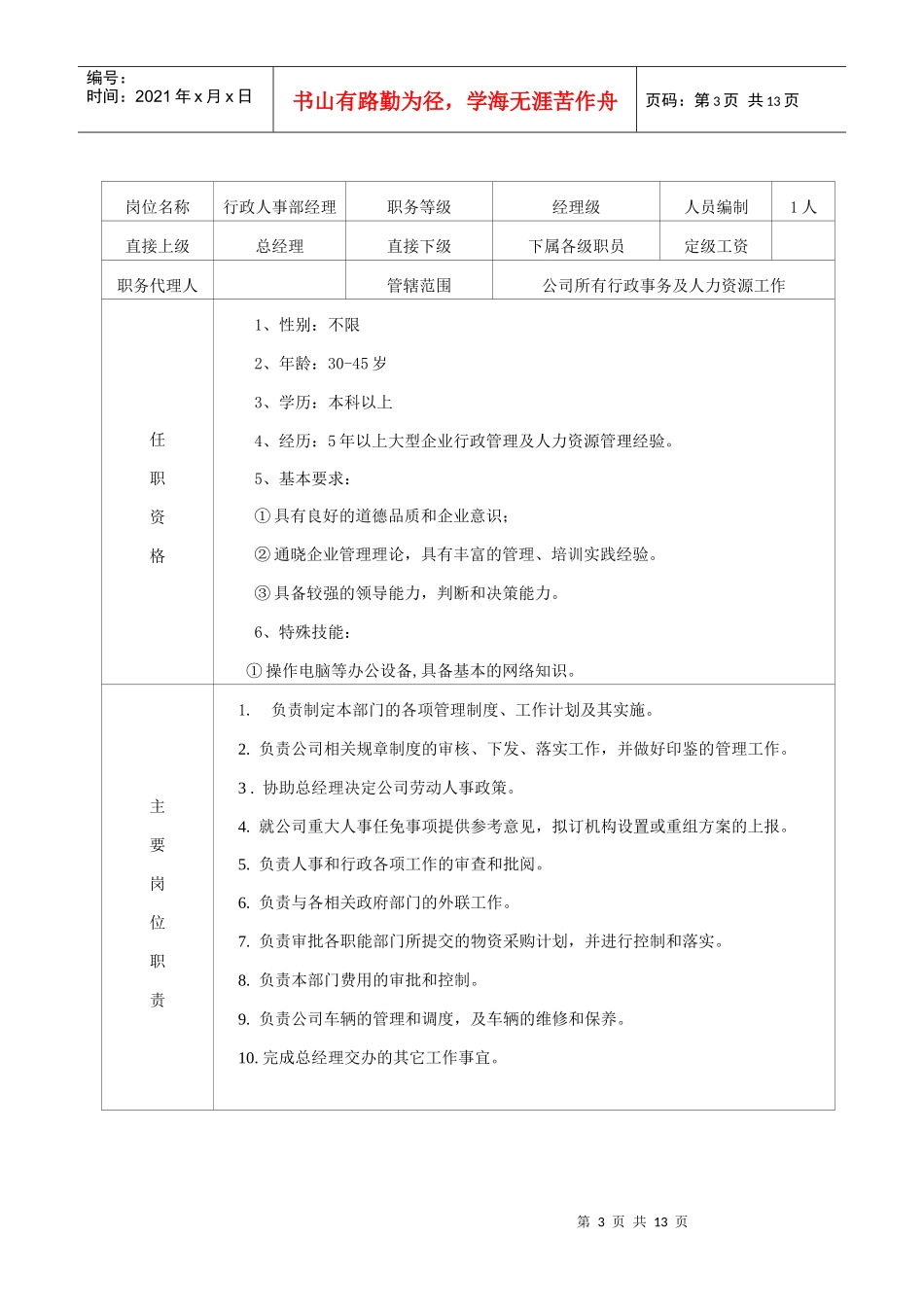 行政人事部岗位职能_第3页