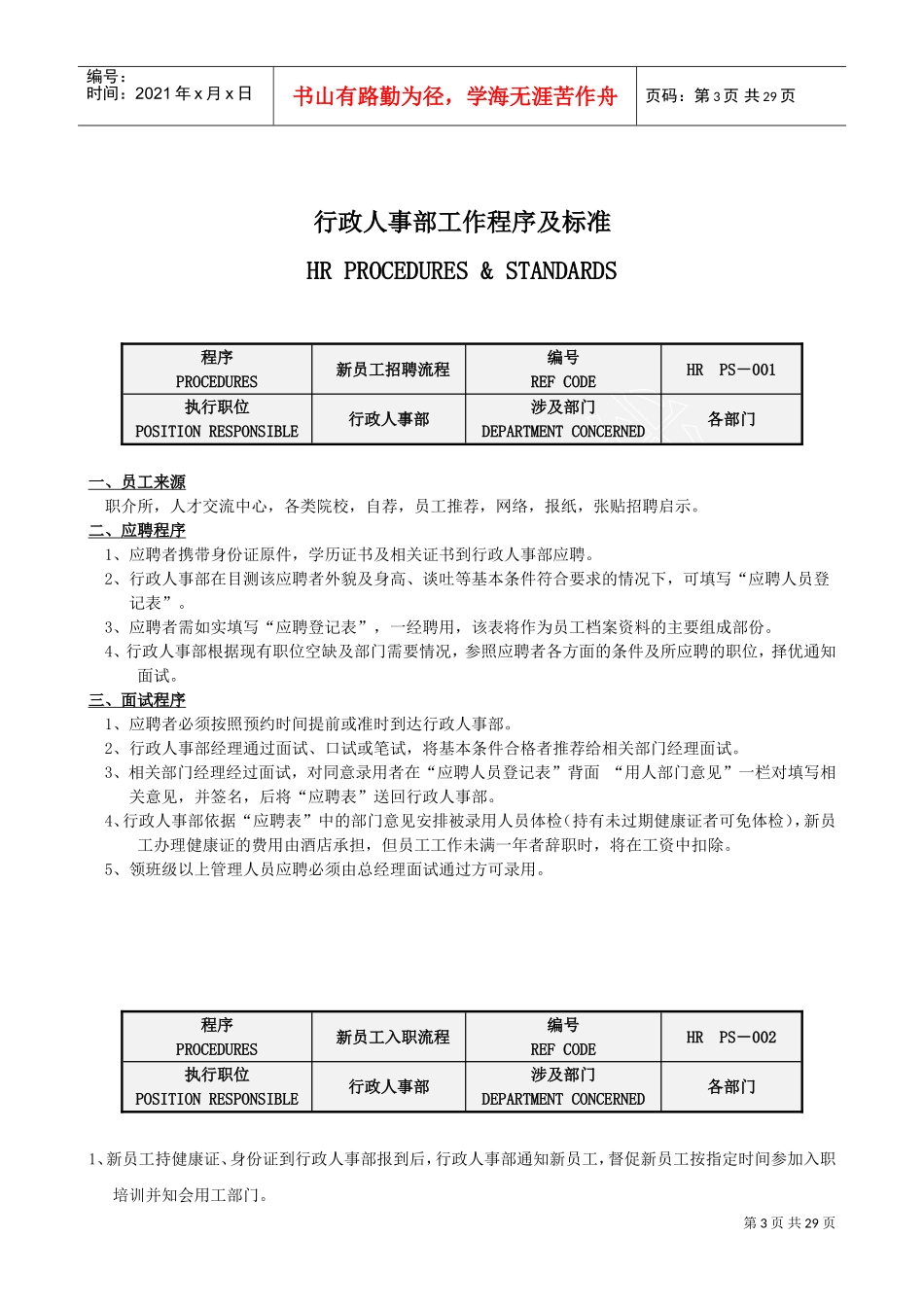 行政人事部程序与标准_第3页
