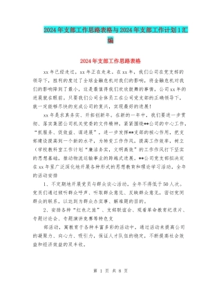 2024年支部工作思路表格与2024年支部工作计划1汇编