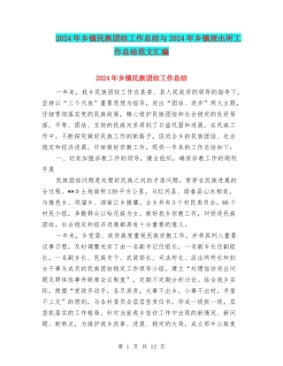 2024年乡镇民族团结工作总结与2024年乡镇派出所工作总结范文汇编