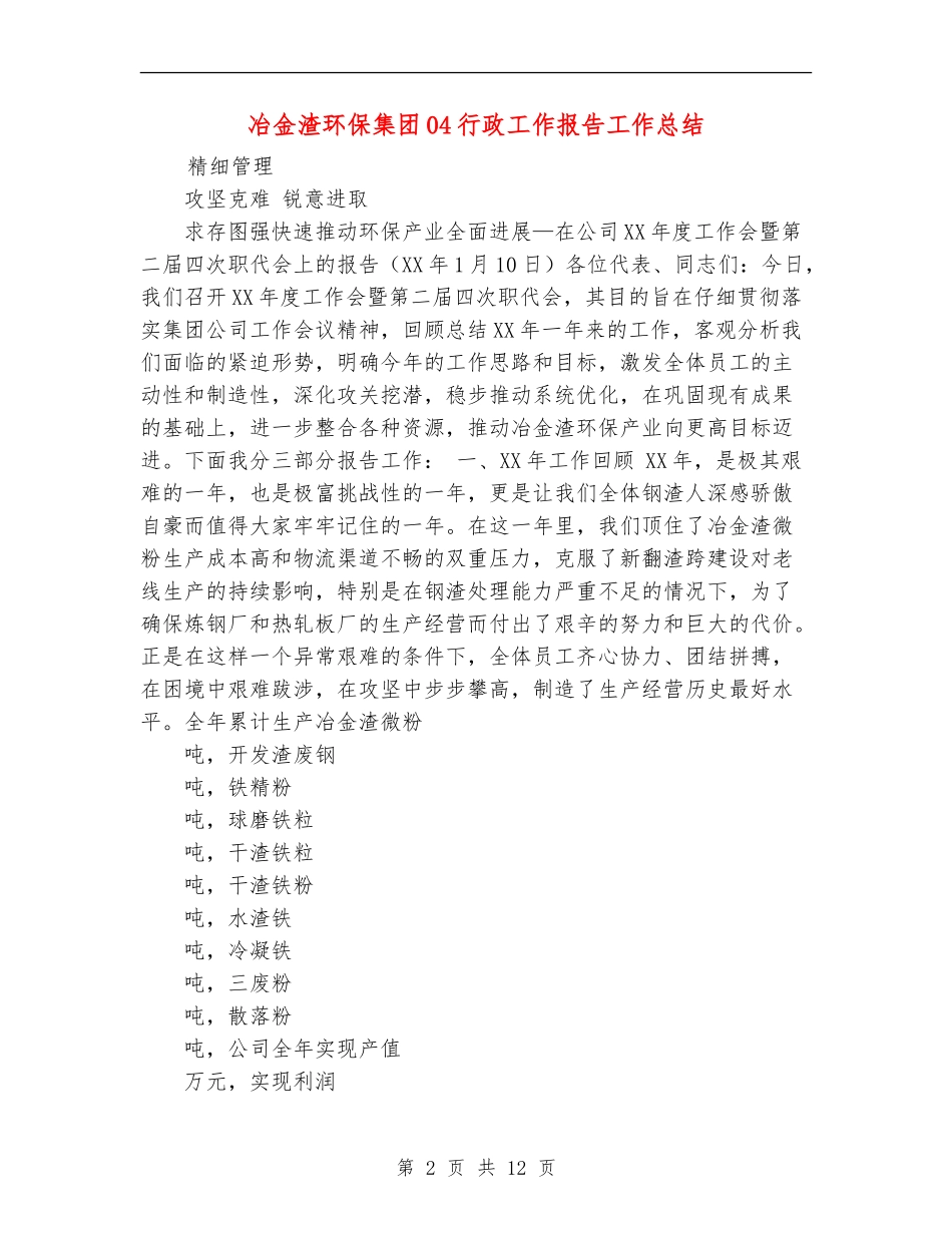 冶金渣环保集团04行政工作报告工作总结_第2页