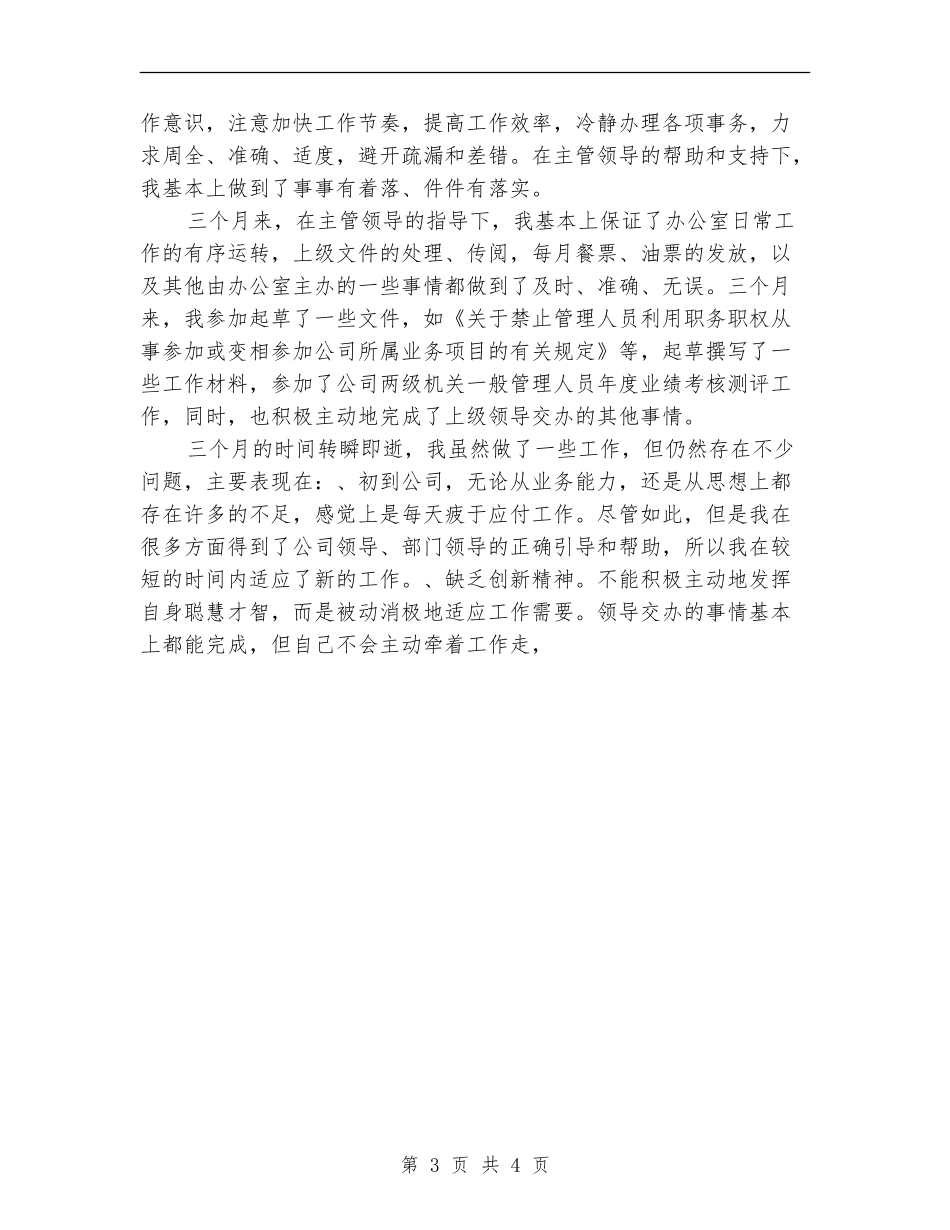 公司文职人员试用期工作总结范文_第3页