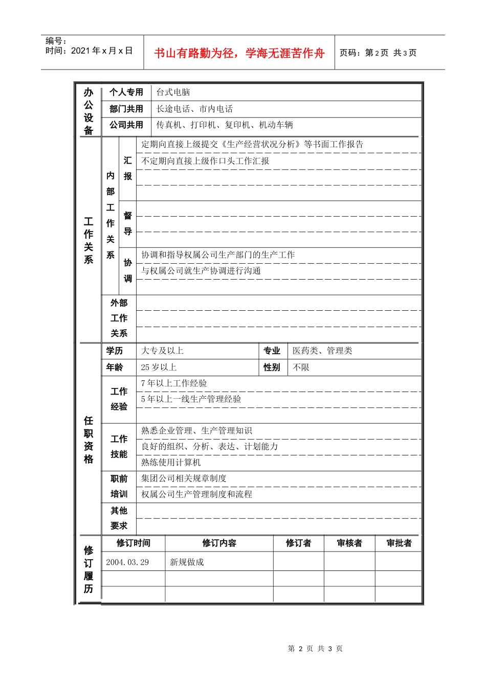 鞑縚生产协调主管_职位说明书_第2页
