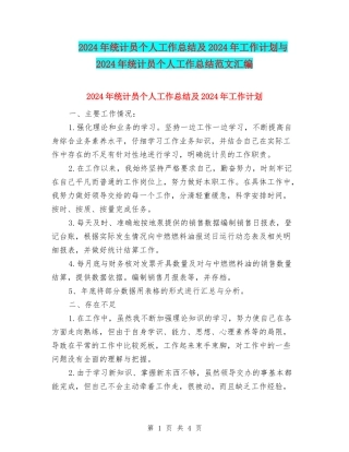 2024年统计员个人工作总结及2024年工作计划与2024年统计员个人工作总结范文汇编
