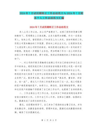 2024年7月试用期转正工作总结范文与2024年7月财务个人工作总结范文汇编