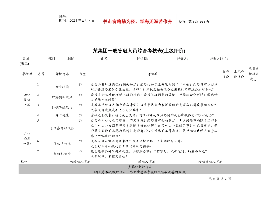 某集团公司一般管理人员综合考核表_第2页