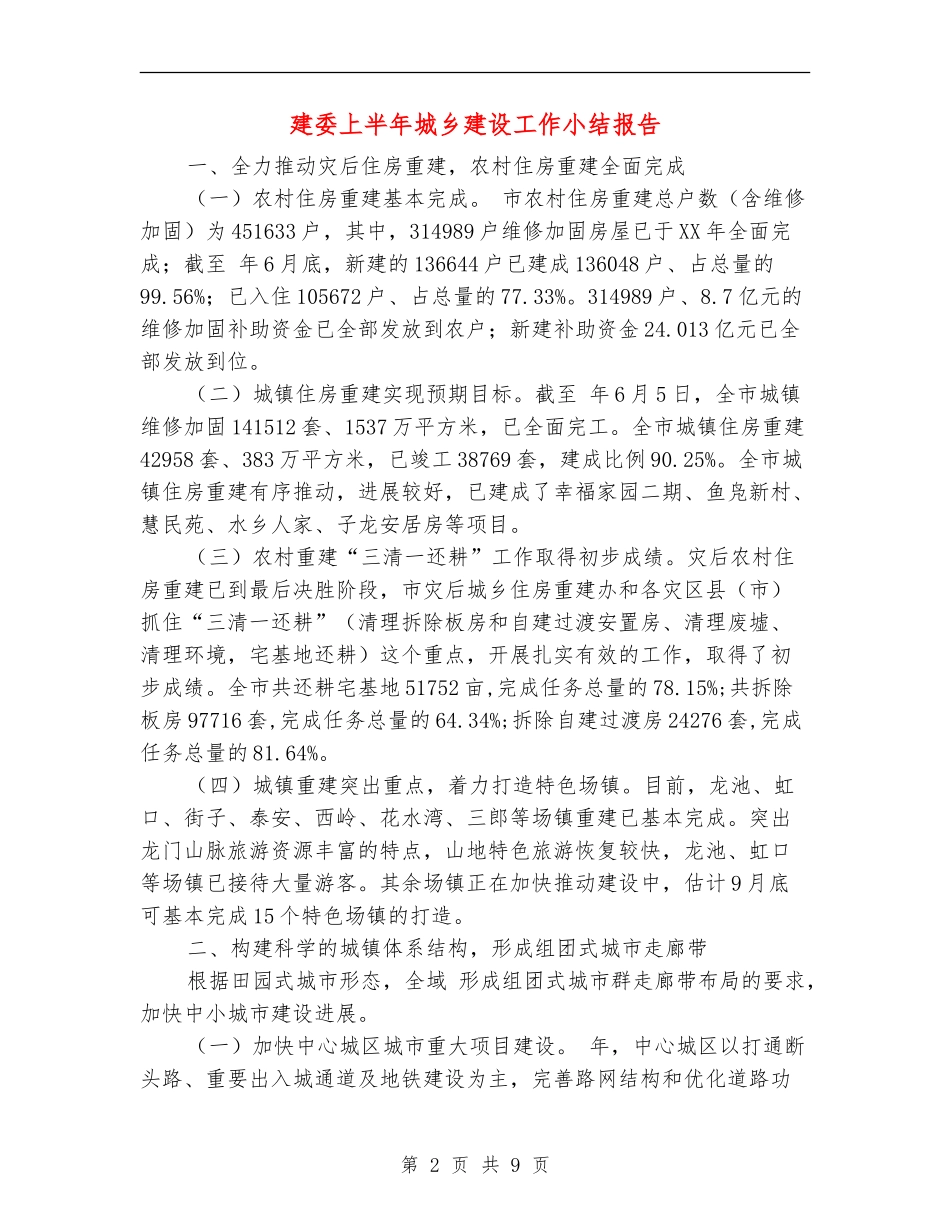 建委上半年城乡建设工作小结报告_第2页