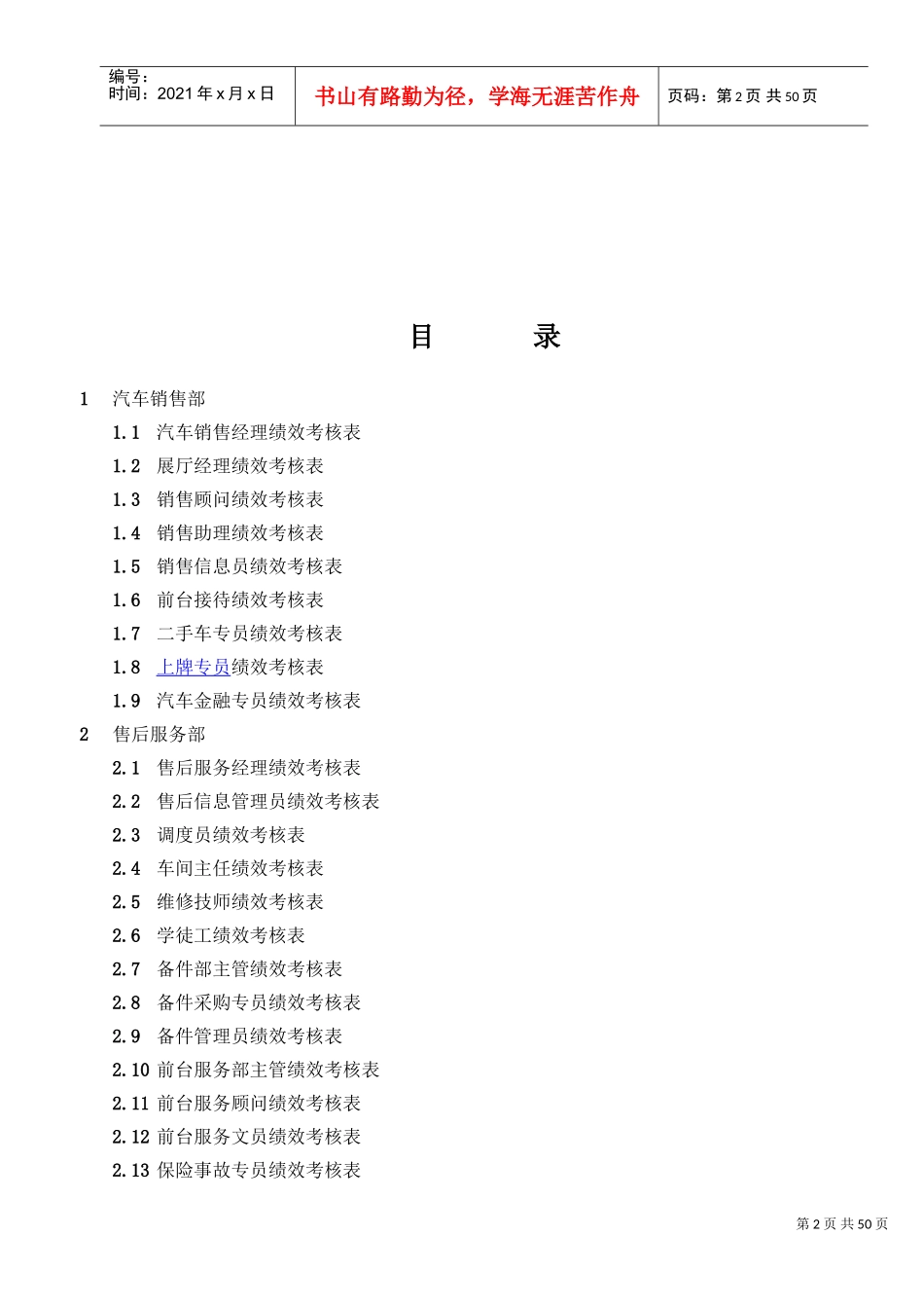 某某汽车公司岗位员工绩效考核表_第2页