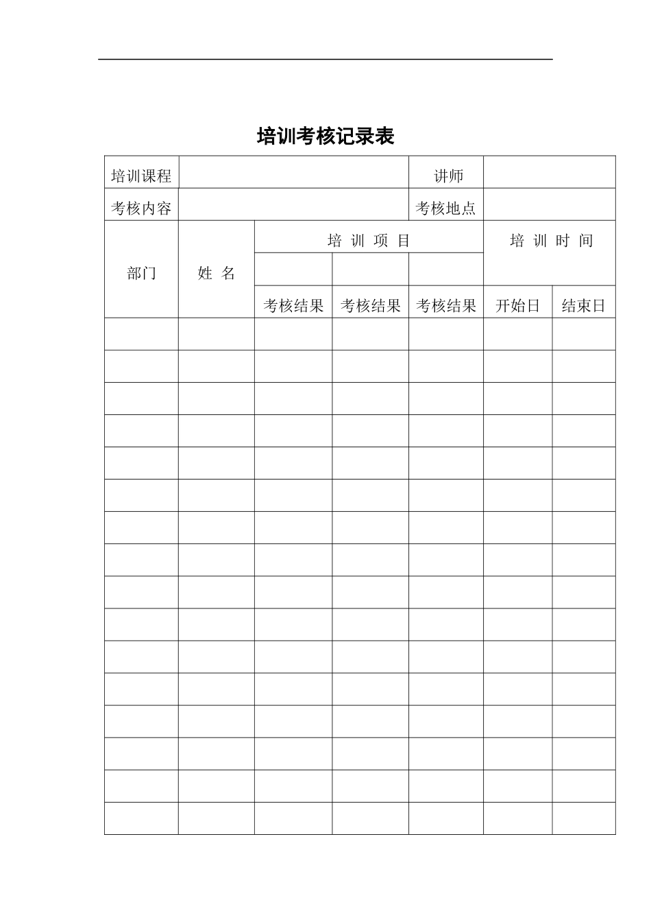 空调事业培训考核记录表_第1页