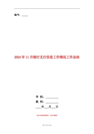 2024年11月银行支行信息工作情况工作总结