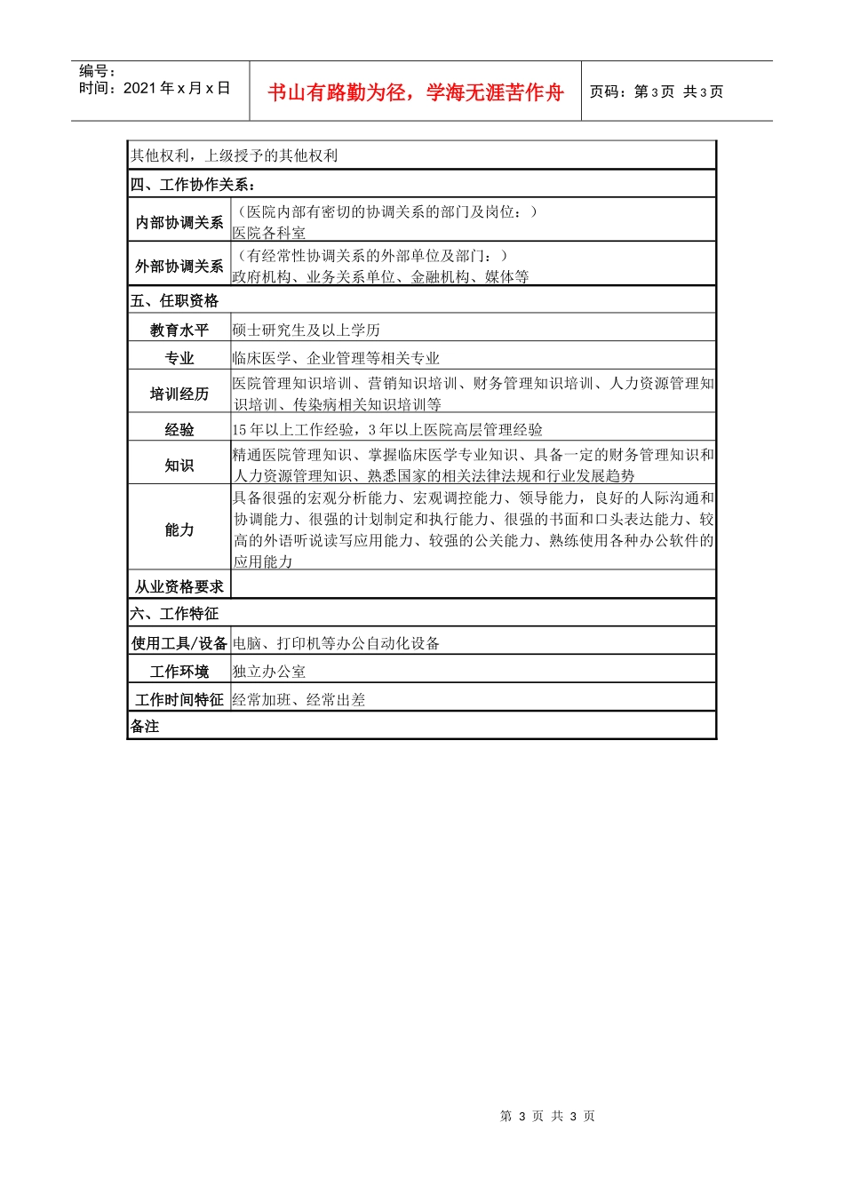 某医院院长岗位说明书_第3页
