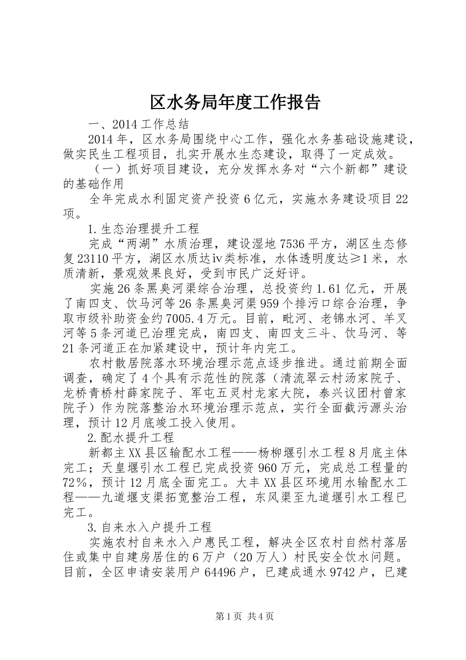 区水务局年度工作报告 _第1页
