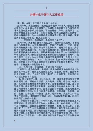 乡镇计生干部个人工作总结