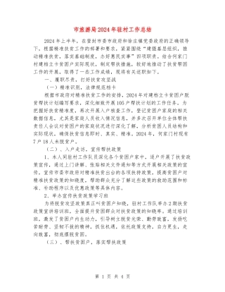 市旅游局2024年驻村工作总结