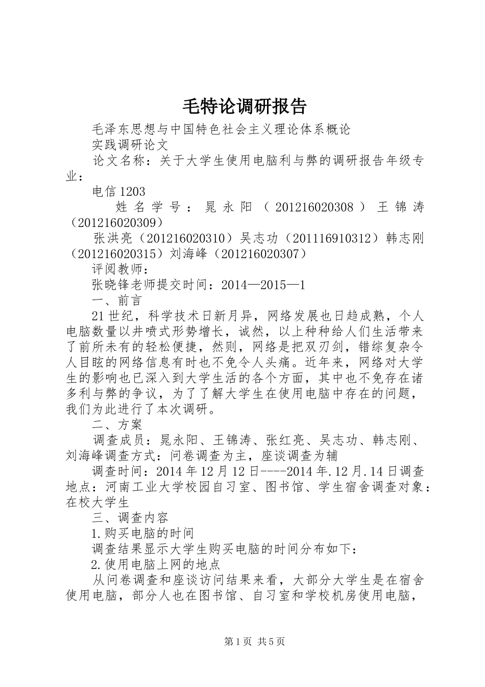 毛特论调研报告 _第1页