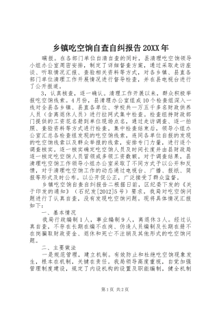 乡镇吃空饷自查自纠报告20XX年