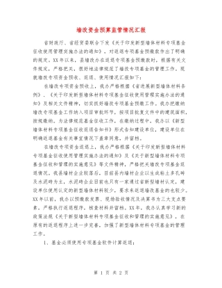 墙改资金预算监管情况汇报