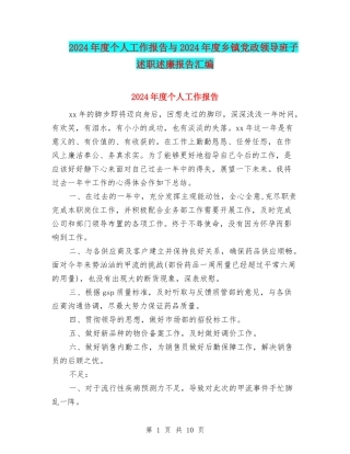 2024年度个人工作报告与2024年度乡镇党政领导班子述职述廉报告汇编