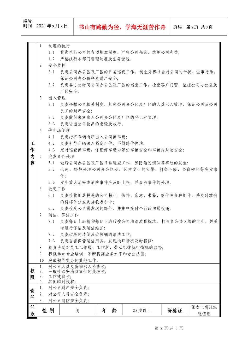 某中型制造业保卫岗位说明书_第2页