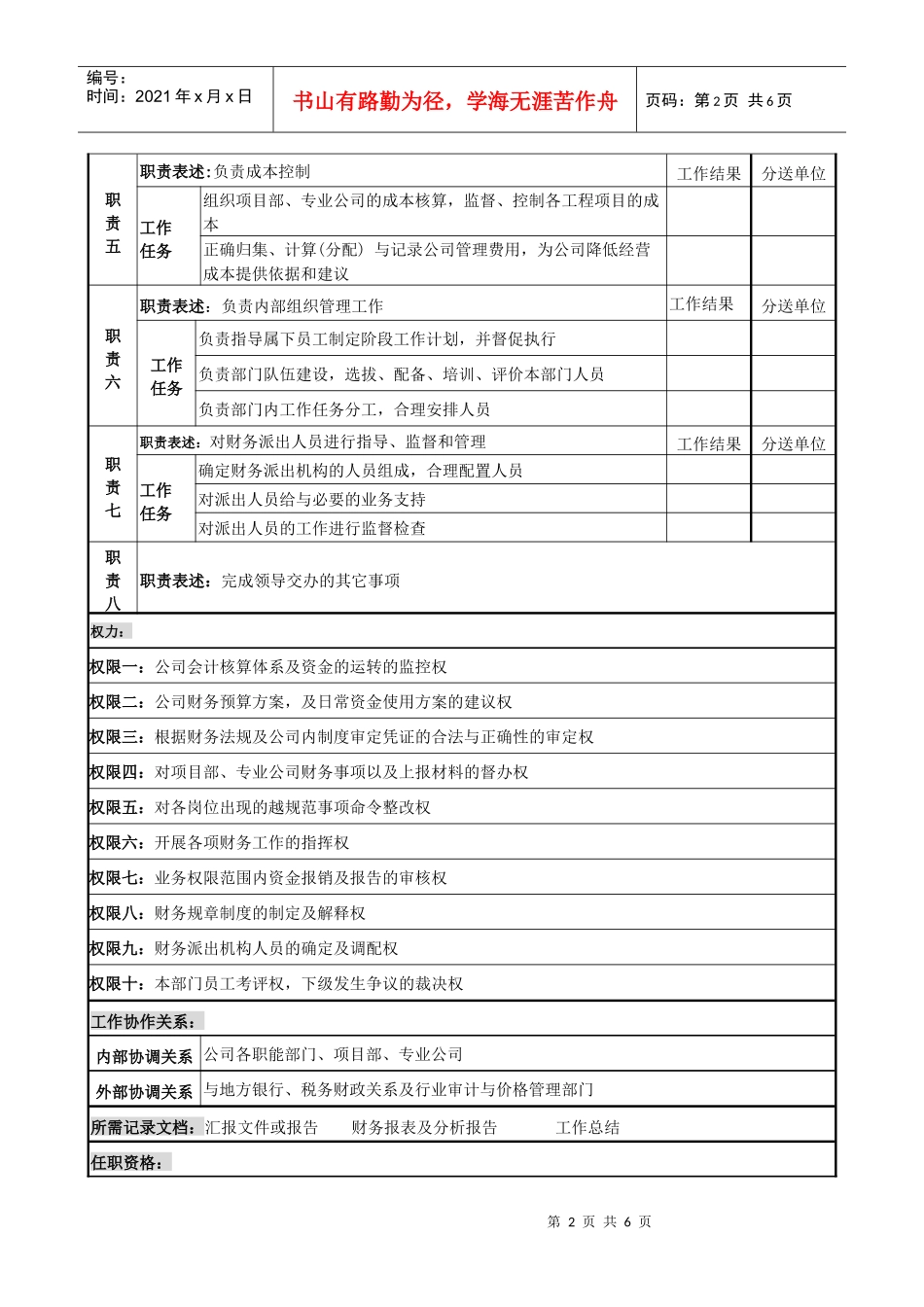 财务部岗位岗位说明书_第2页