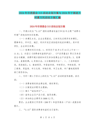 2024年市消委会315活动企划方案与2024年干部进万村惠万民活动方案汇编