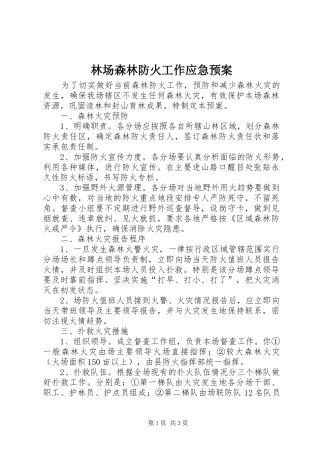 林场森林防火工作应急预案