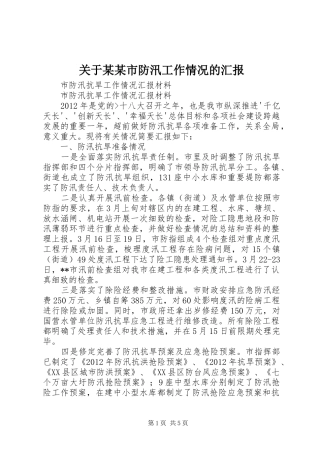 关于某某市防汛工作情况的汇报 