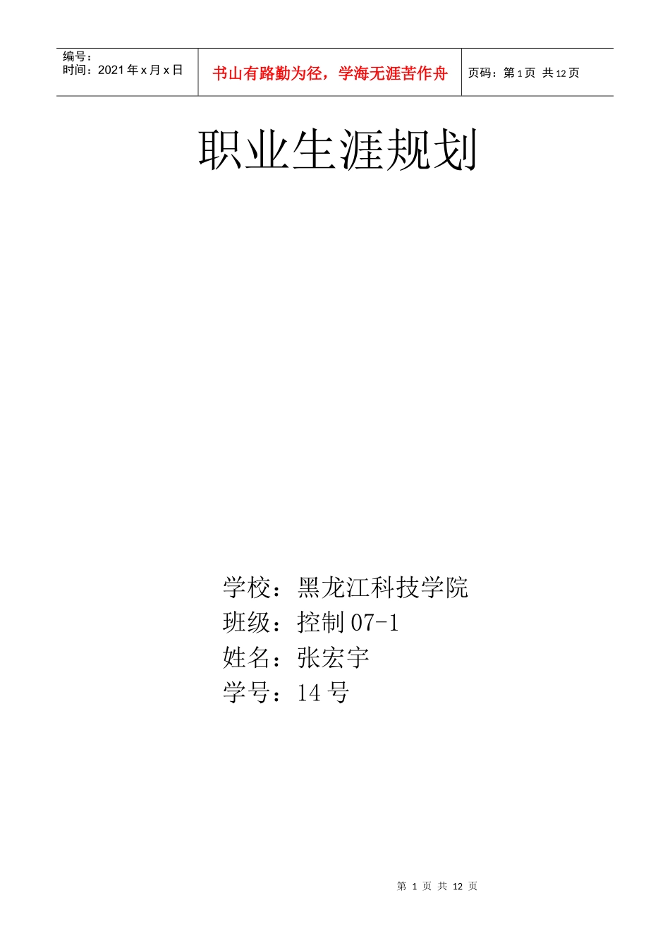 张宏宇职业生涯规划_第1页