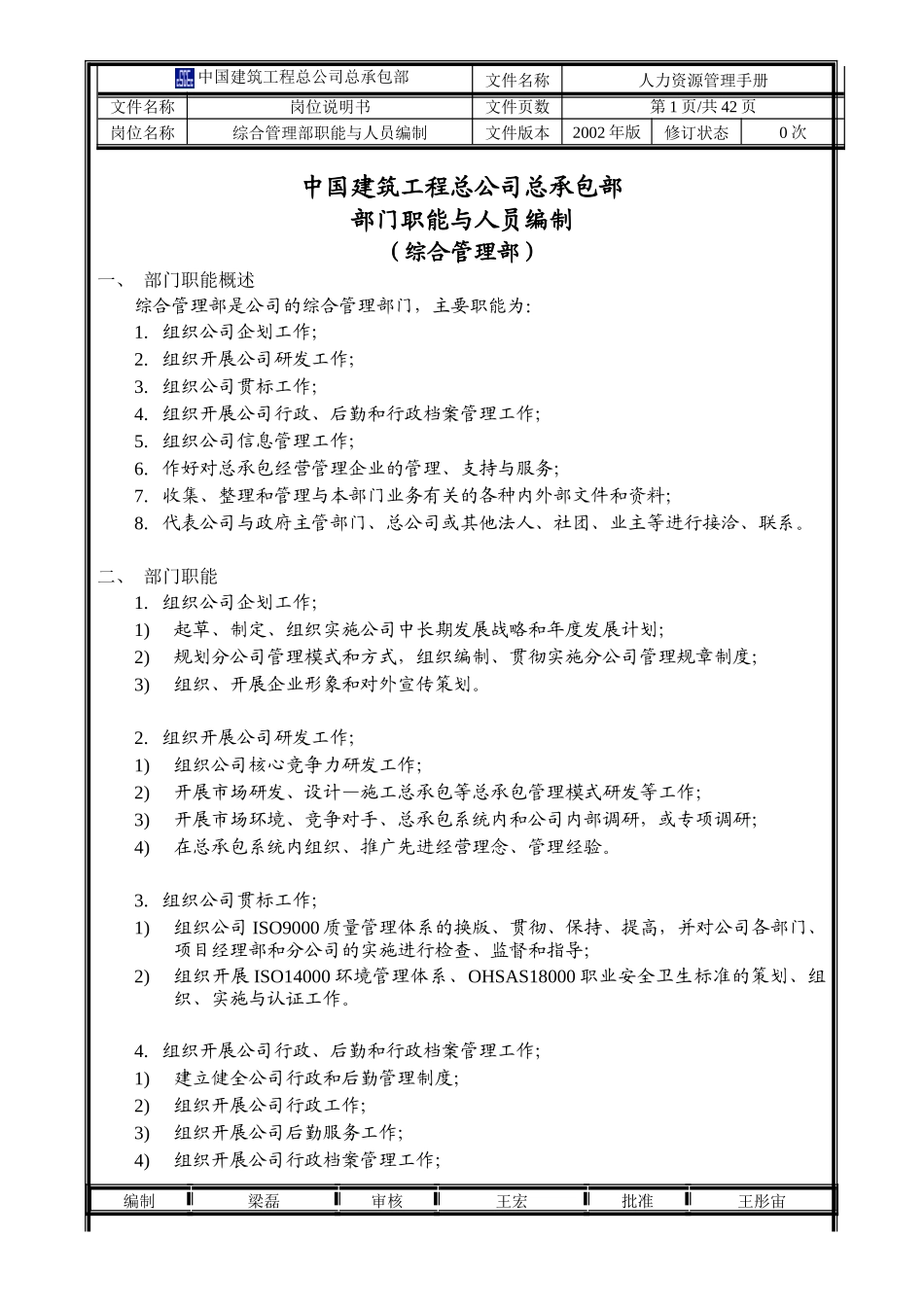 综合管理部部门职能与人员编制_第1页