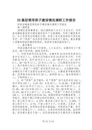 XX基层领导班子建设情况调研工作报告 