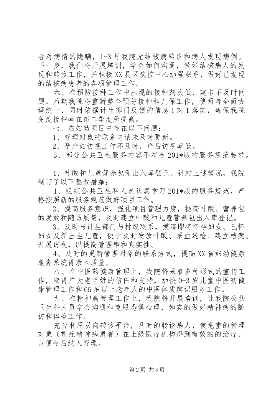 第一季度公卫督导检查有关问题的整改报告 _第2页