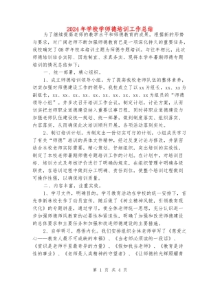 2024年初中学师德培训工作总结