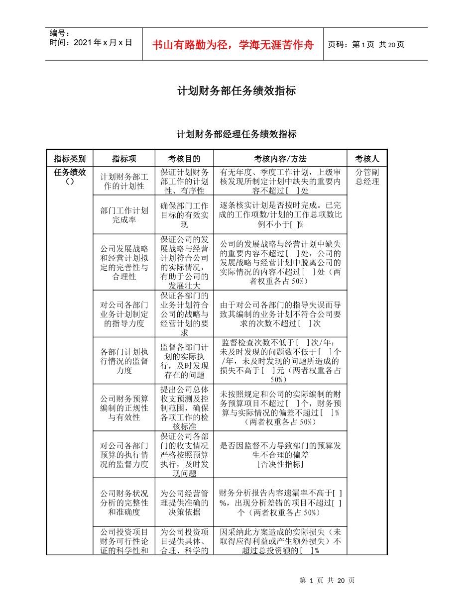 财务部任务绩效指标_第1页