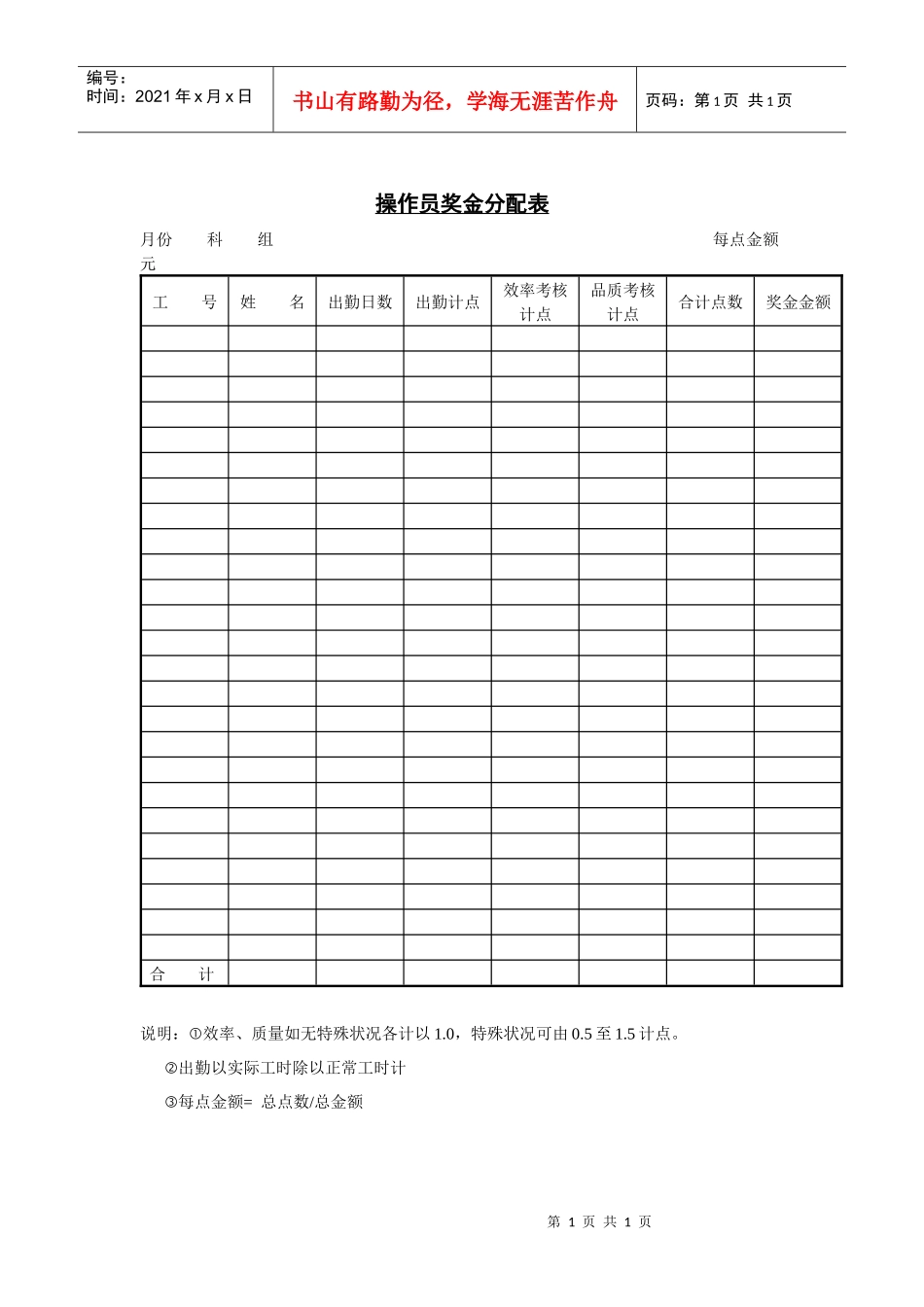 操作员奖金分配表01_第1页