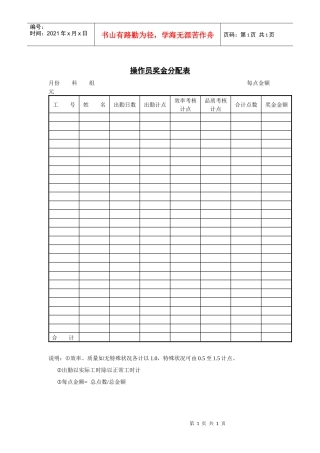 操作员奖金分配表01