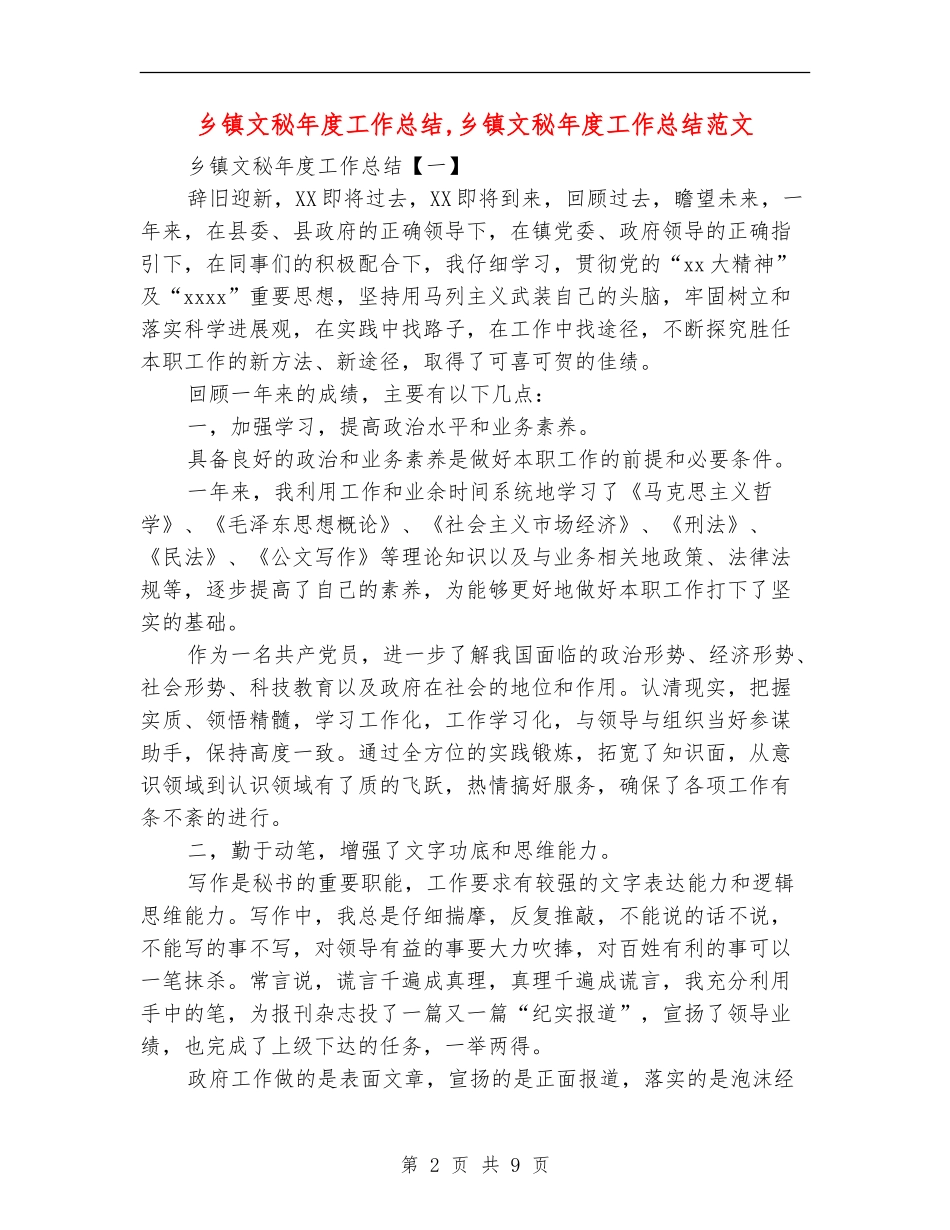 乡镇文秘年度工作总结_第2页