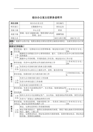 综合办公室主任职务说明书